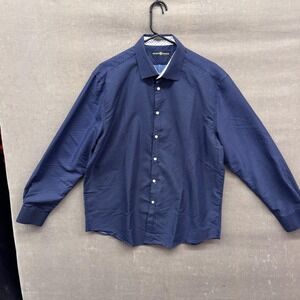 Society of Threads Shirt Mens Large Blue Geometric Print Button Up Long Sleeve